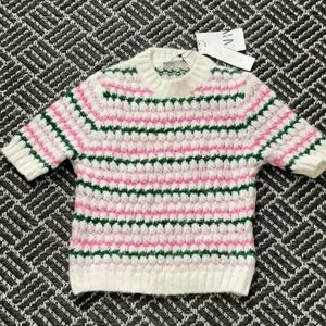 Zara Women Knit Sweater Top Pink White Green Short Sleeves S New